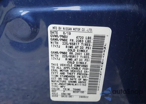 2020 Nissan Rogue Sv Intelligent Awd z USA, uszkodzony, nr VIN JN8AT2MV4LW111153